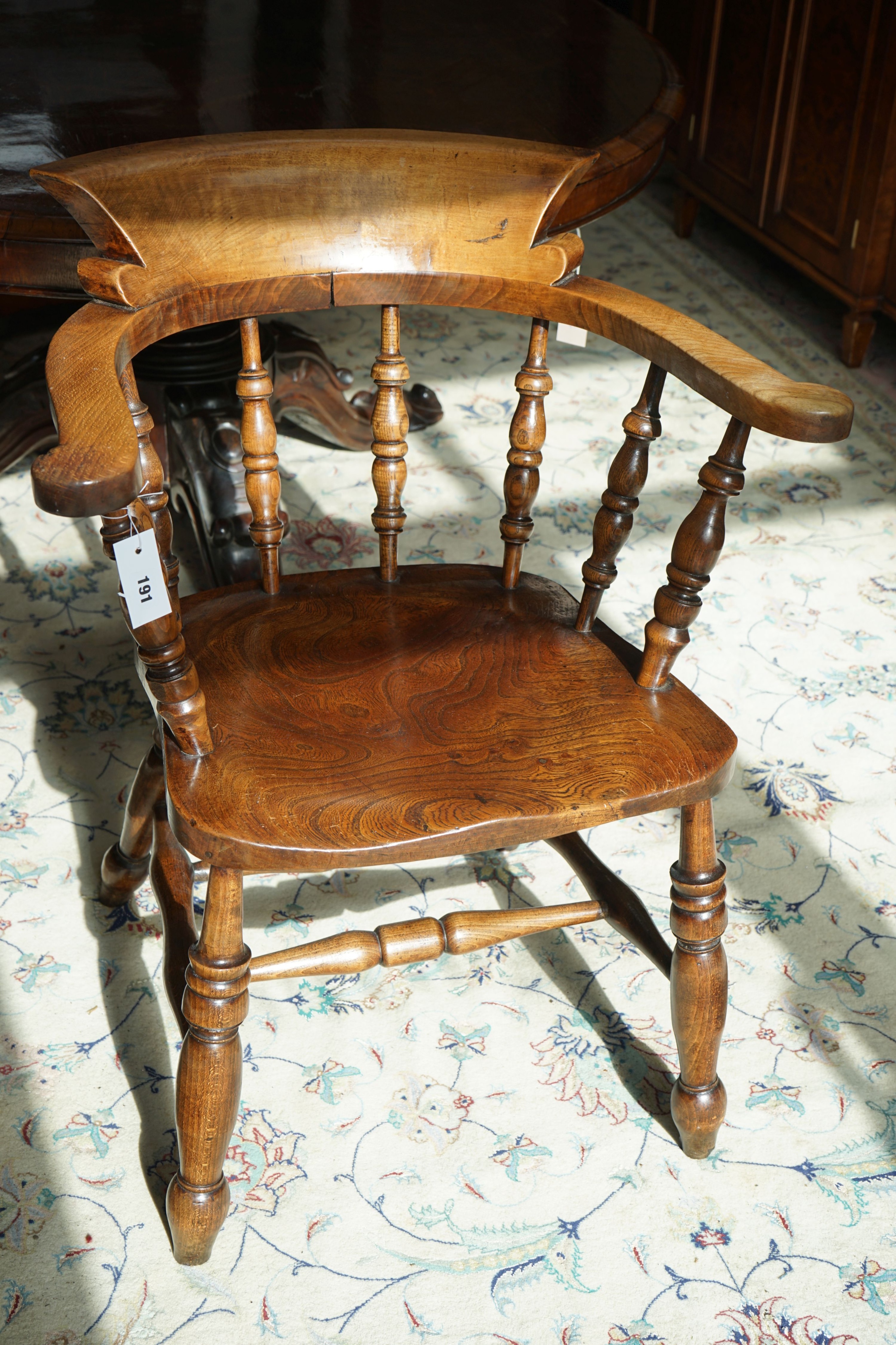 A Victorian elm and beech smoker's bow chair, W 64, D 48, H 82 cm.